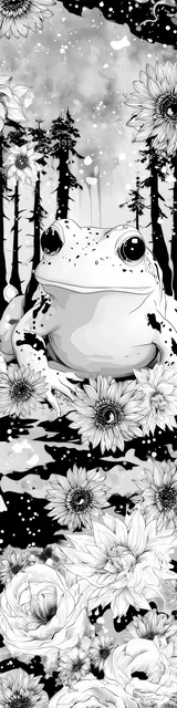 Free printable frog bookmark to color featuring a jungle frog with trees in the background